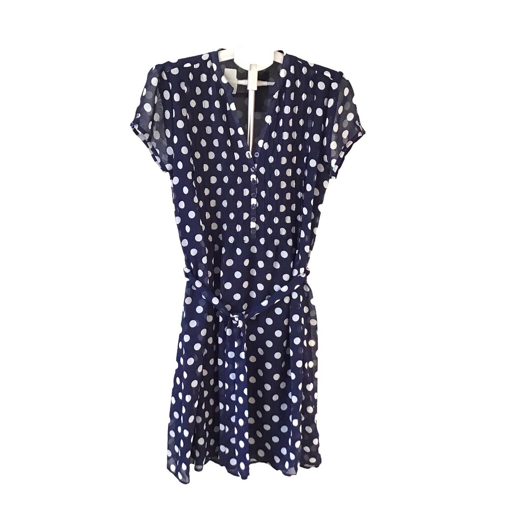 Robert Lewis Blue/White Polka Dot Dress SZ L NWT